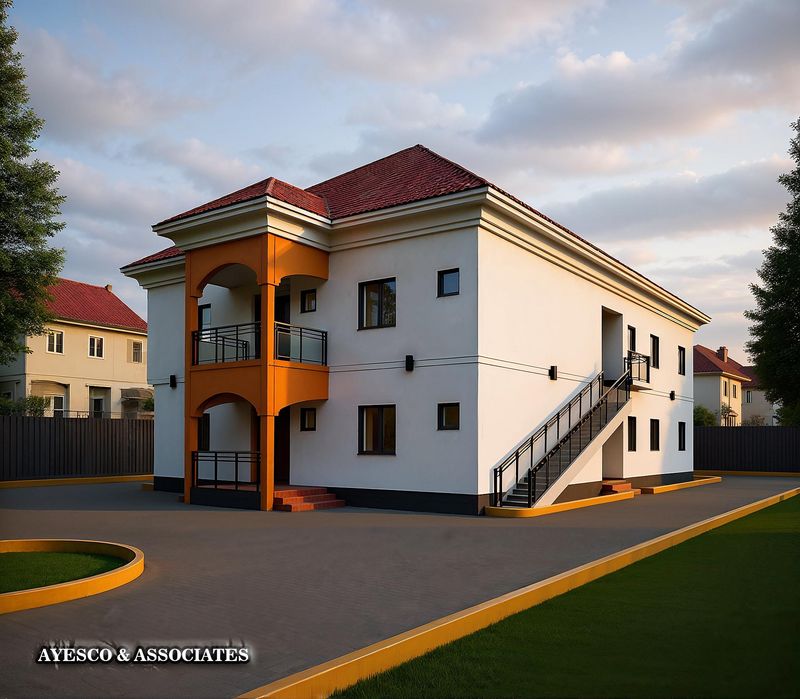 3D visualisation: Two-storey apartment building with an external staircase