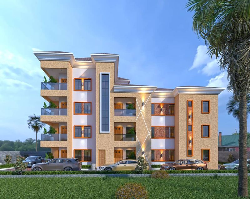 3D visualisation: Four-storey apartment block with balconies and a glazed stair core