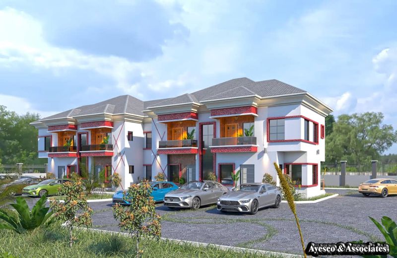 3D visualisation: Terrace homes viewed from the corner of the estate road